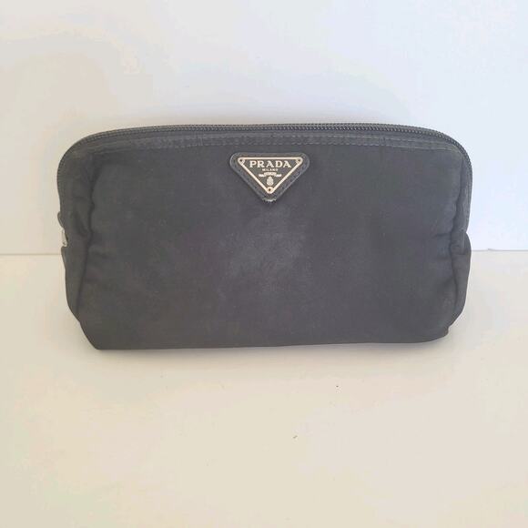 Authentic Prada Nylon Cosmetics Bag Black Makeup Pouch Travel Medium Zip Around - Picture 1 of 12